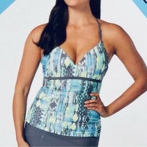 Stylish Green and gray Patterned  One Piece Swim top